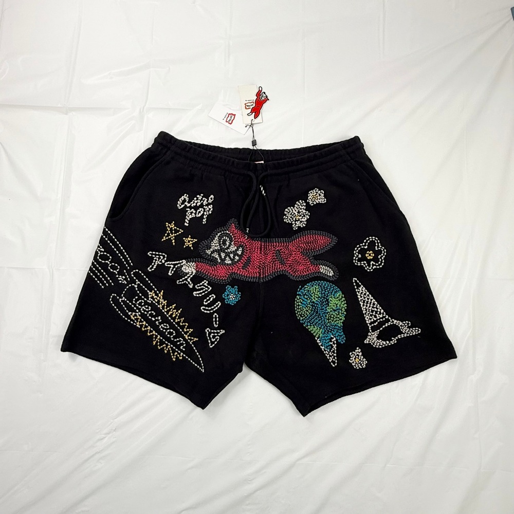 Ice Cream BBC Halt Shorts Mens 2X Black Embroidered Running Dog Sweat Shorts NEW